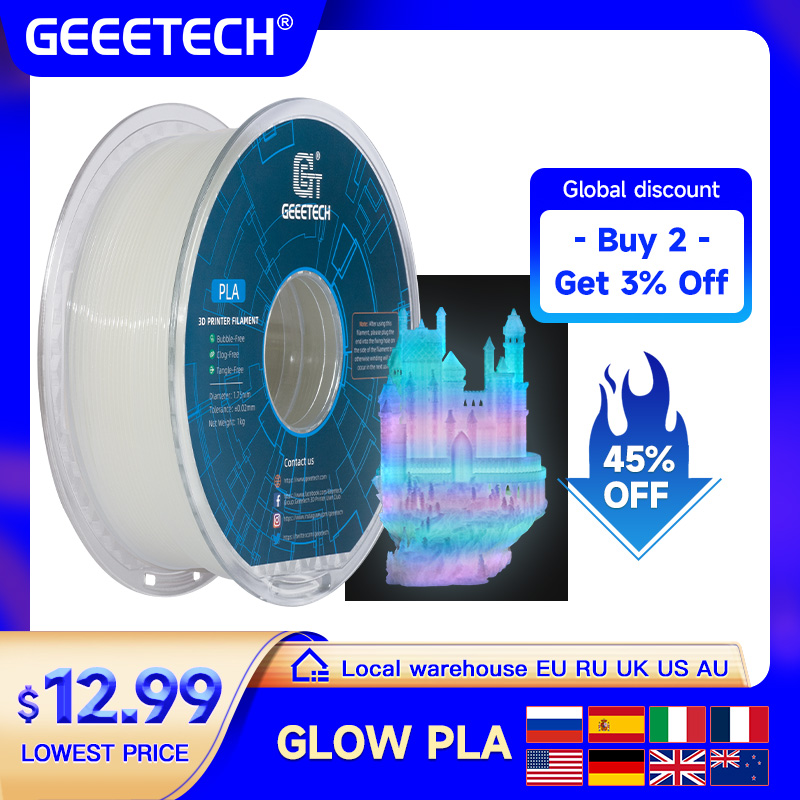Filament 1.75 - GEEETECH Glow PLA 1.75mm 1kg Glow